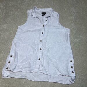 100% Linen Sleeveless Shirt Jones & Co NY White Button Up Collared women's Large